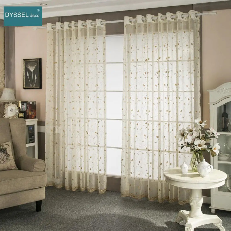 Voilage brodé floral festonné style américain salon chambre