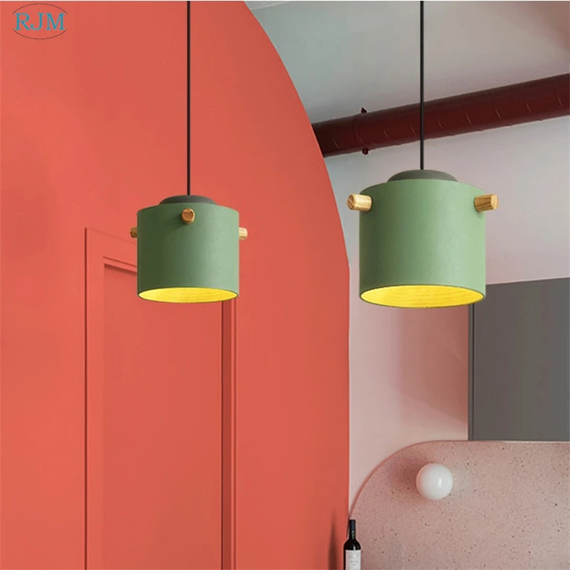 lampe suspendue nordique créative macarons led bois