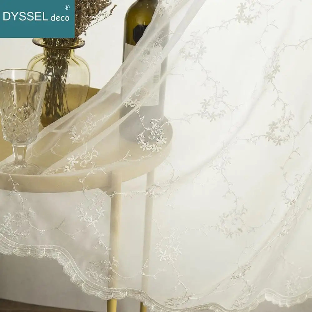 Rideau transparent brodé floral festonné pour salon