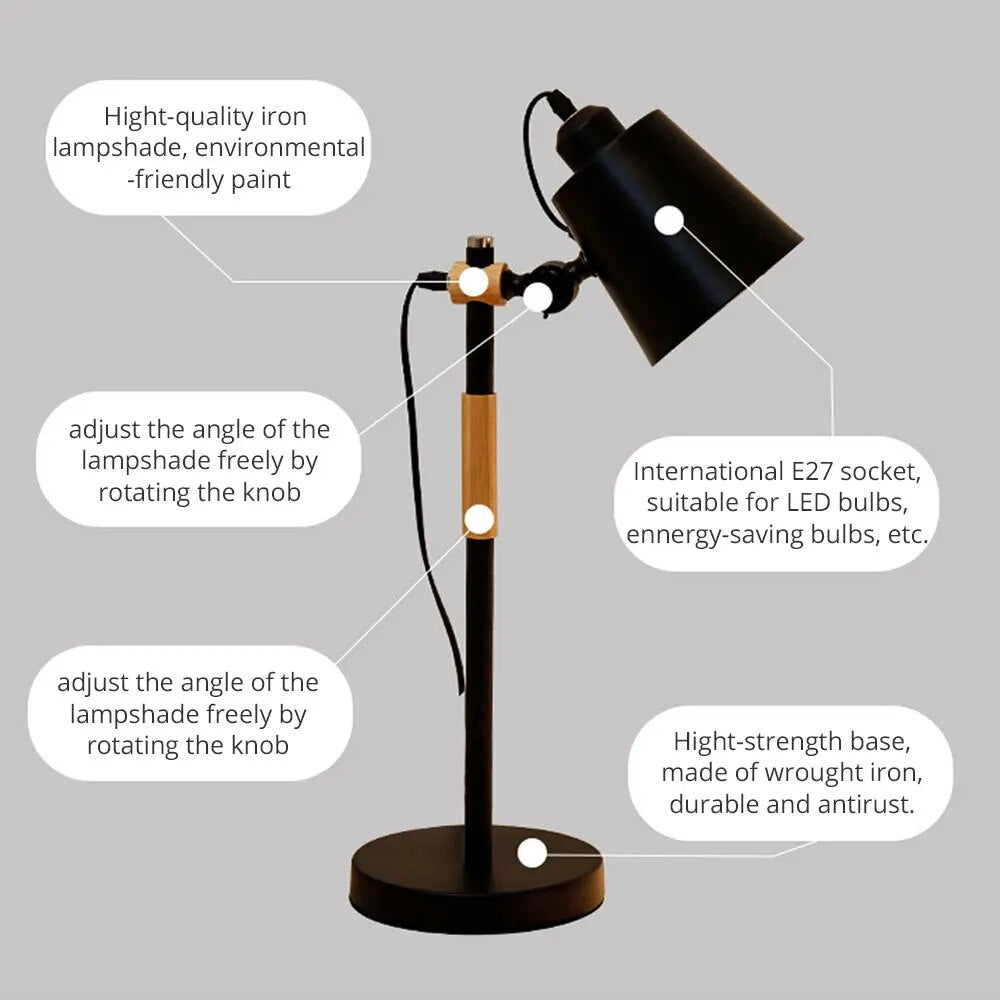 Lampe de bureau en bois métal moderne nordique - vue 6 sur 10