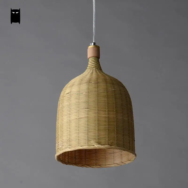 suspension bambou osier rotin panier seau luminaire rustique asiatique japon lampe suspendue Luminaire Design salle à manger - vue 4 sur 5