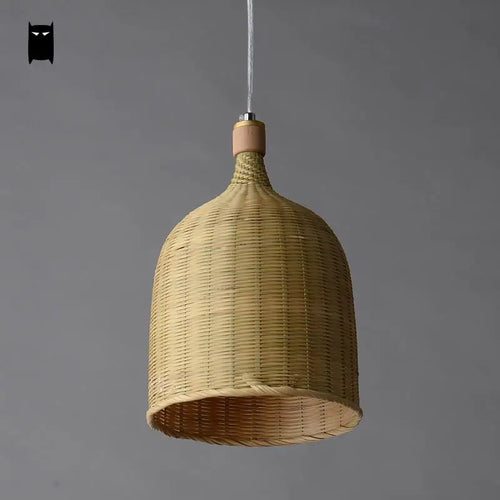 suspension Délicat bambou osier rotin panier seau luminaire rustique asiatique japon lampe suspendue Luminaire Design salle à manger
