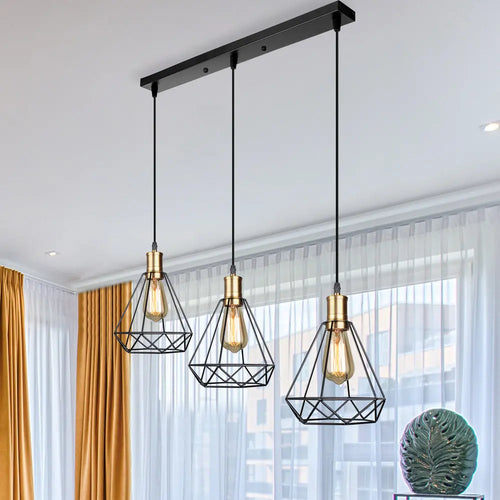lampes suspendues moderne vintage industriel cage diamant led décoratives