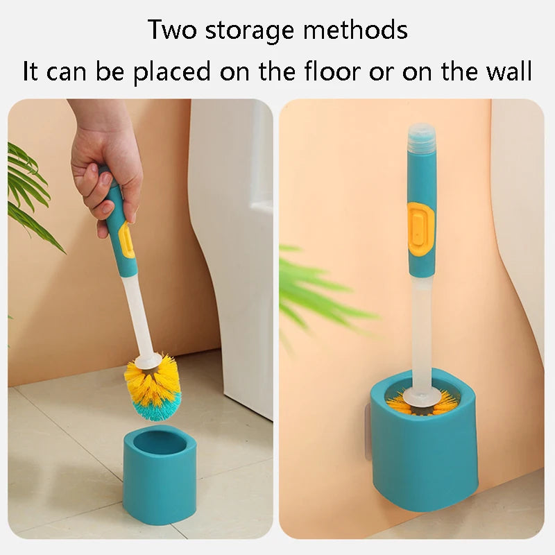 brosse de toilette à long manche avec détergent et accessoire mural