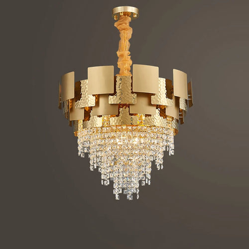 lustre en acier inoxydable à led avec cristal doré