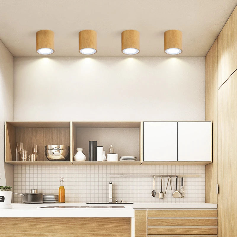 Spot Led rond en bois au design nordique - vue 7 sur 12