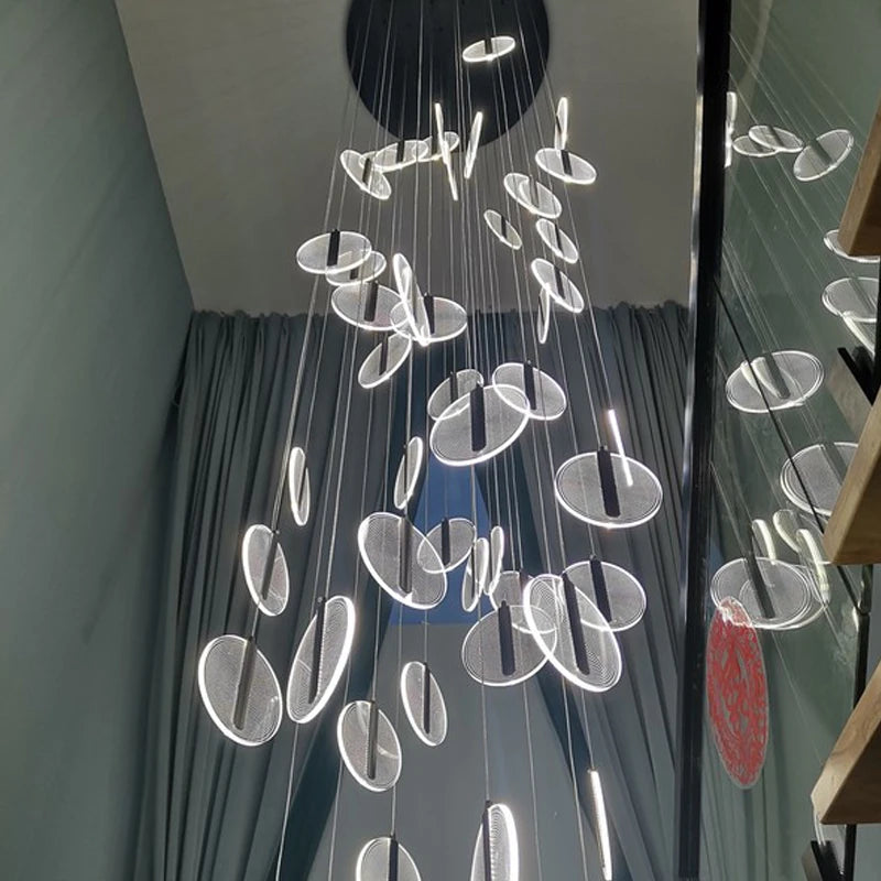 lustre à led moderne pour escalier en colimaçon haut plafond - vue 5 sur 14