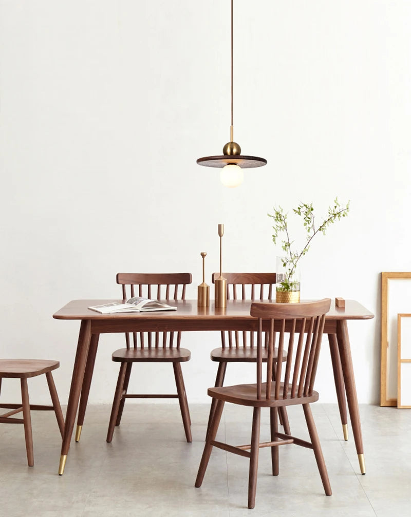 Lustre rond nordique en bois massif de noyer - vue 5 sur 7