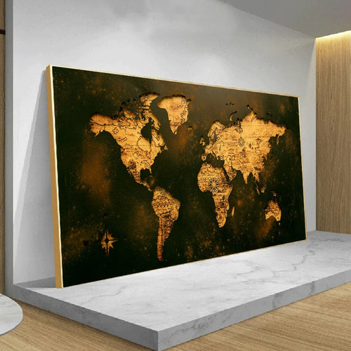 carte du monde vintage peinture sur toile art mural décoratif