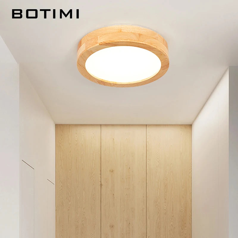 Plafonnier rond japonais en bois naturel