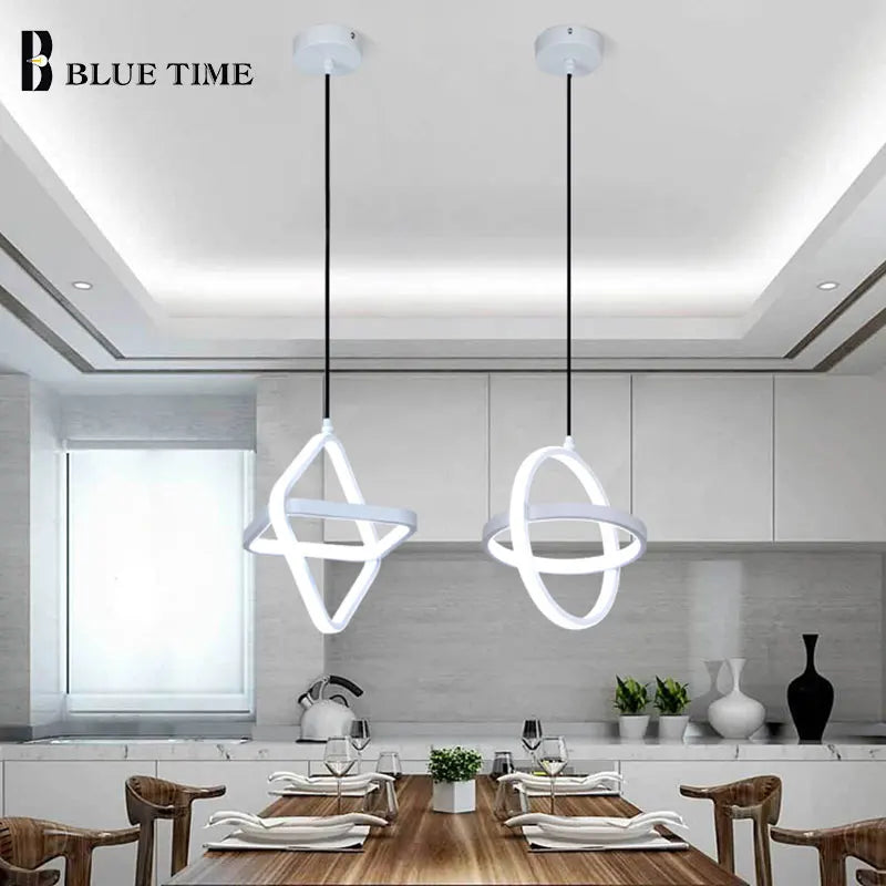 Plafonnier Led suspendu en noir et blanc au design moderne et simpliste - vue 4 sur 10