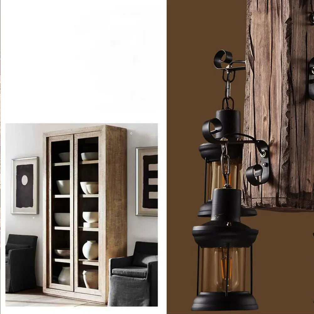 lustre vintage oukaning 4 lumières en bois suspendu industriel - vue 6 sur 6