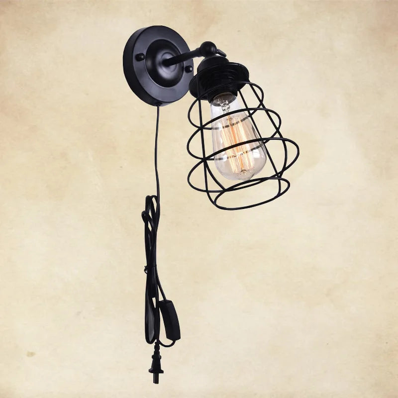 lampe de chevet en fer avec ampoule rétro et interrupteur - vue 5 sur 8