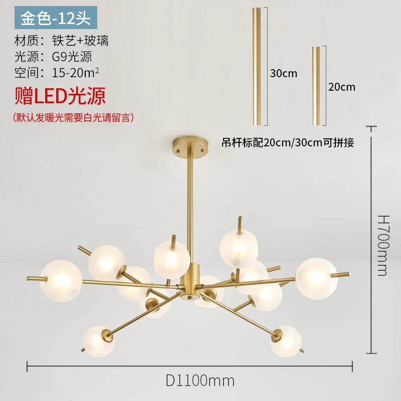 lustre en verre moderne style nordique pour décoration intérieure - vue 8 sur 14
