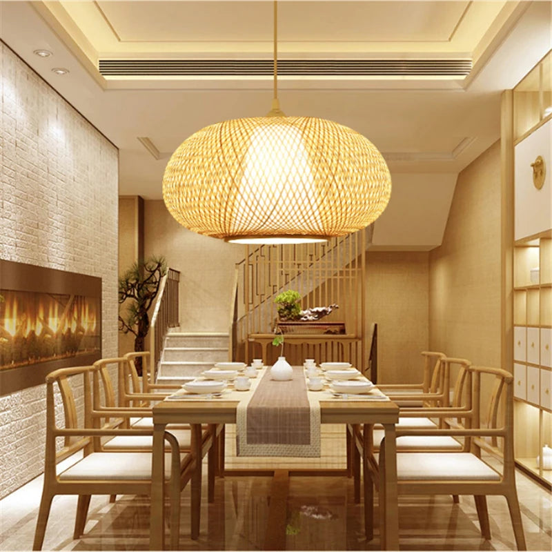 luminaire suspendu en bambou chinois pour restaurant hôtel - vue 7 sur 29