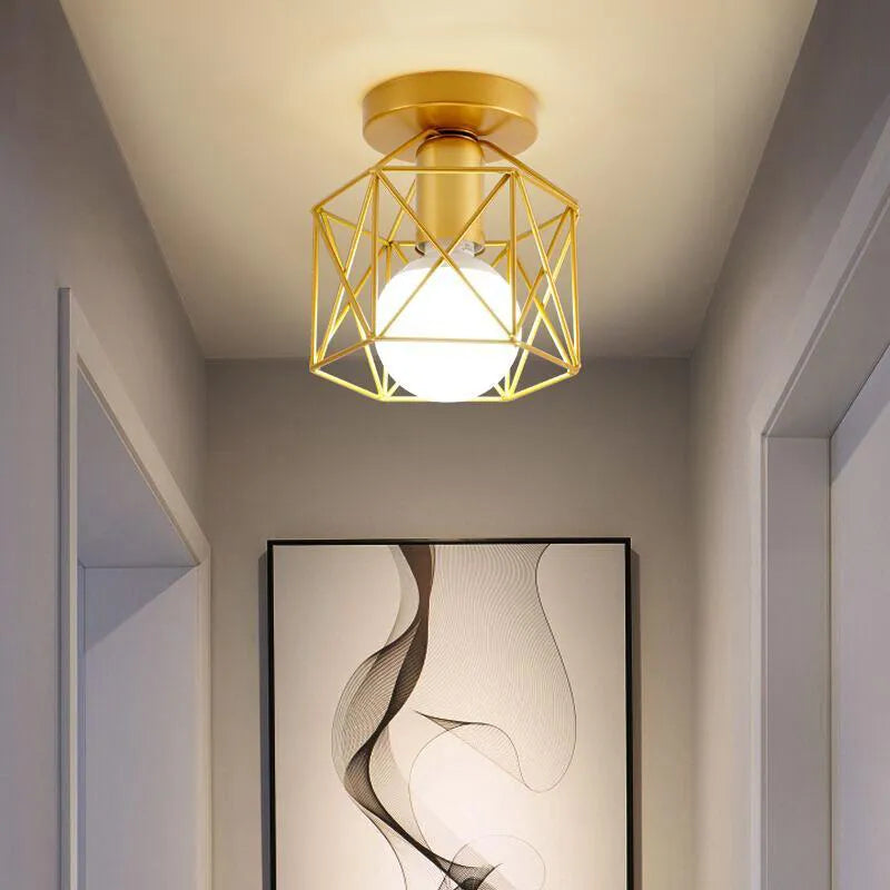 Rétro LED plafonnier décor confortable pour chambre E27 Vintage plafonniers luminaire Cage en métal pour porche allée couloir 110-220V