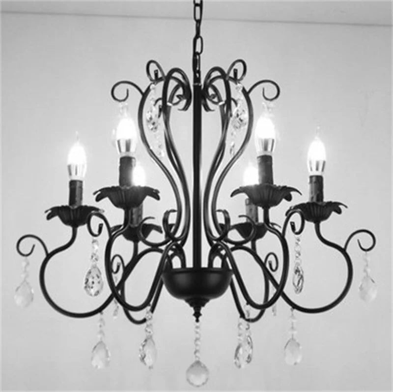 lustre industriel rétro en fer forgé avec cristaux pour décoration intérieure - vue 5 sur 6