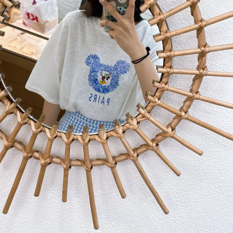 miroir en rotin japonais tissé à la main pour décoration moderne - vue 7 sur 12