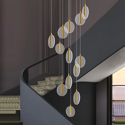 lustre à led moderne pour escalier en colimaçon haut plafond