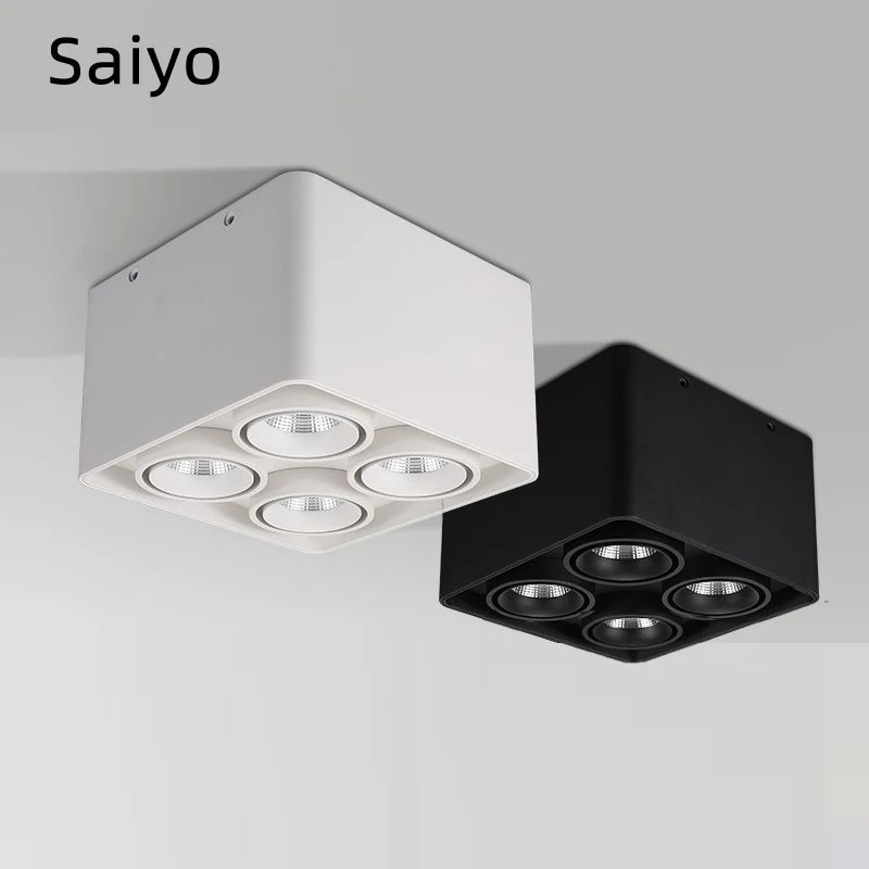 spots led surface 4 têtes carrées réglables anti-éblouissement en aluminium - vue 2 sur 9