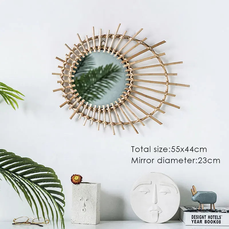 miroir en rotin japonais tissé à la main pour décoration moderne - vue 9 sur 12