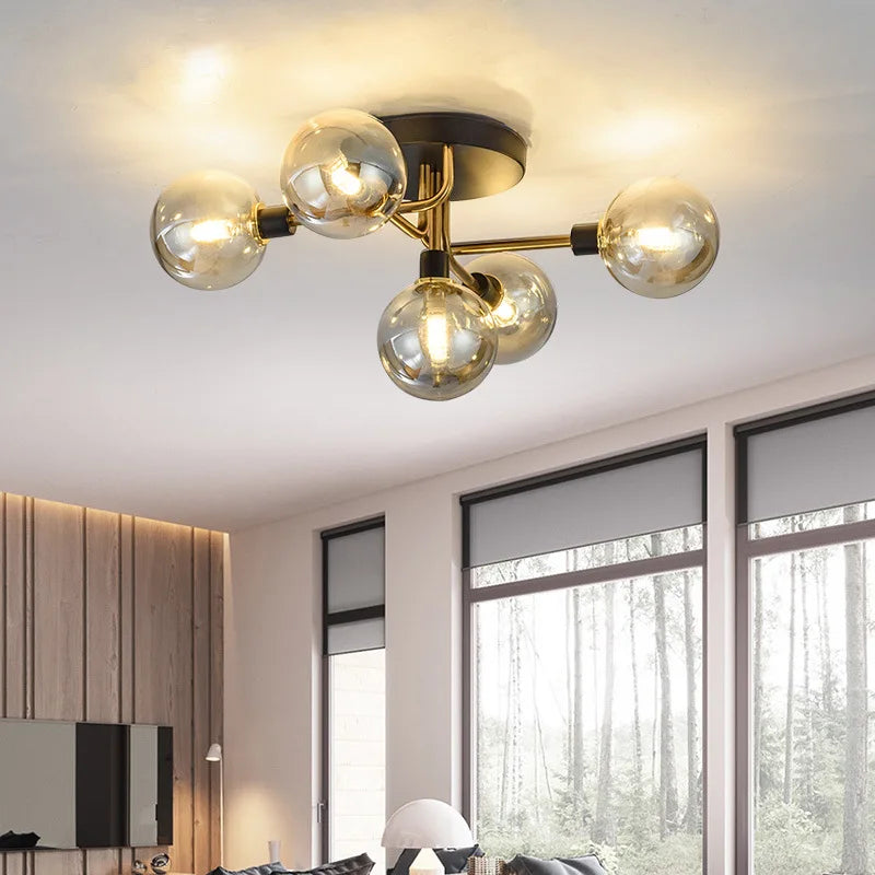 lustre moderne en verre fumé pour intérieur de maison