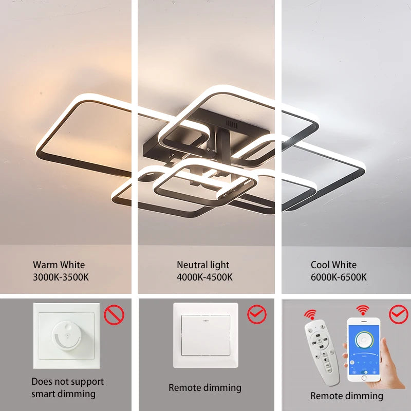 FANPINFANDO Rectangle acrylique aluminium plafond moderne à LEDs lumières pour salon chambre blanc/noir Led plafonniers - vue 6 sur 12
