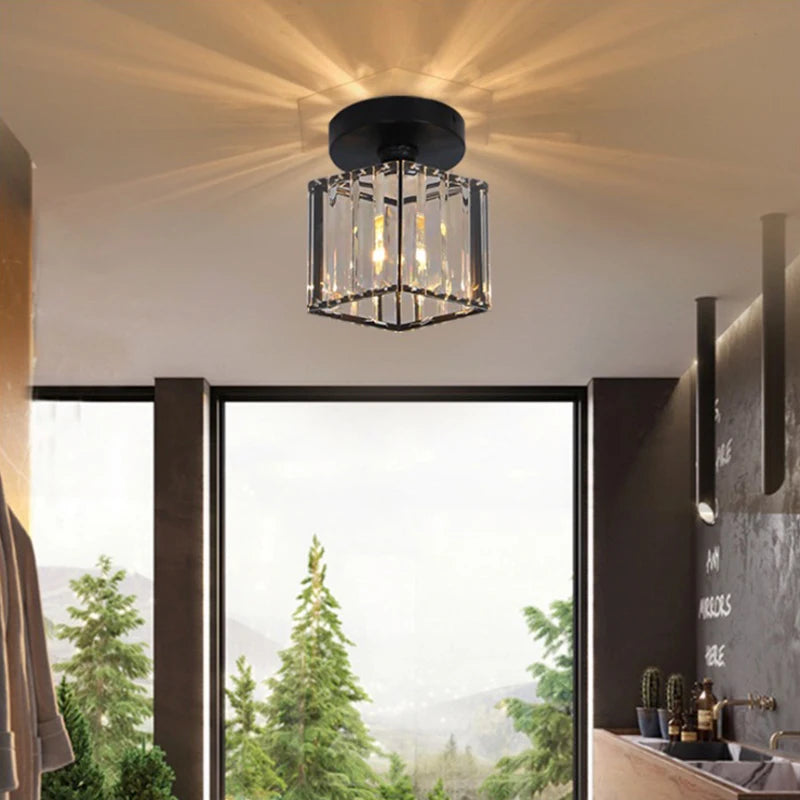 plafonnier cristal led lumières carré rond salon - vue 4 sur 11