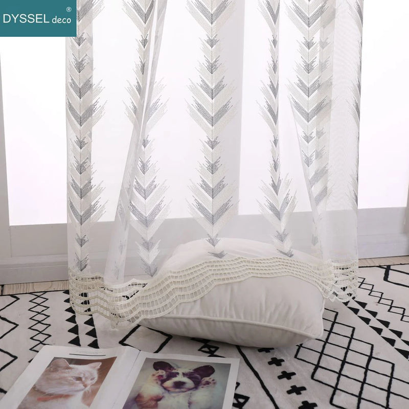 Voilage tulle brodé fleurs festonné style européen