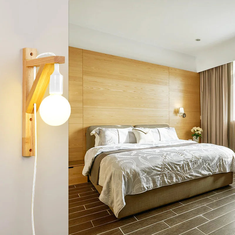 applique murale en bois massif créatif avec câble simple