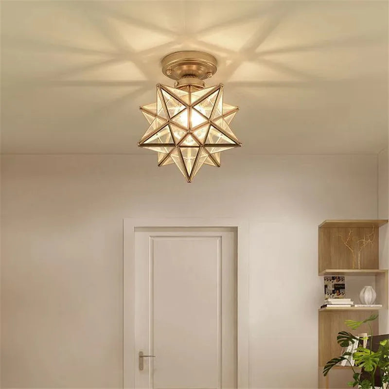 plafonnier moderne en forme de pentagramme doré déco - vue 4 sur 14