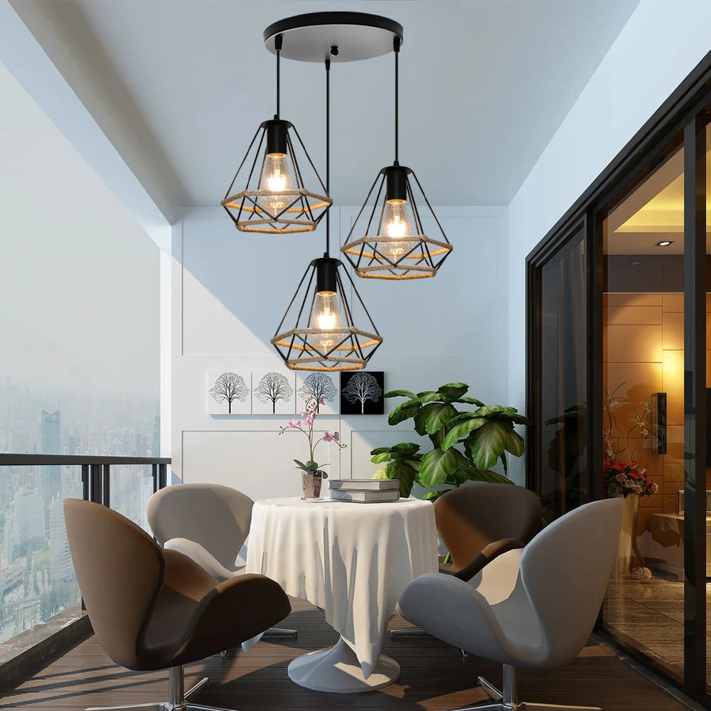 suspension vintage en chanvre rétro loft industriel - vue 4 sur 10
