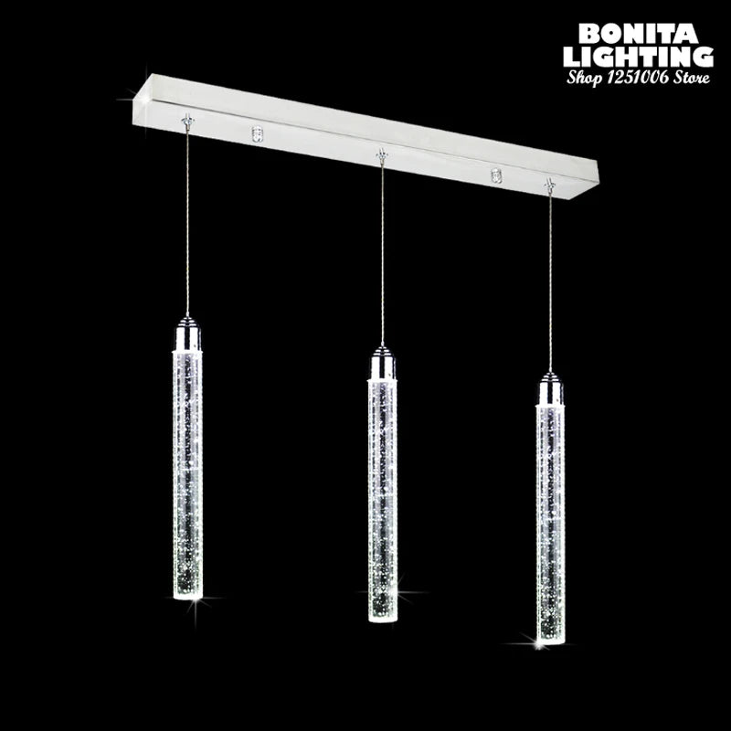 Suspension led moderne minimaliste bulle K9 lampes suspendues en cristal salle à manger cylindre long tube lampes suspendues haut plafond - vue 4 sur 8