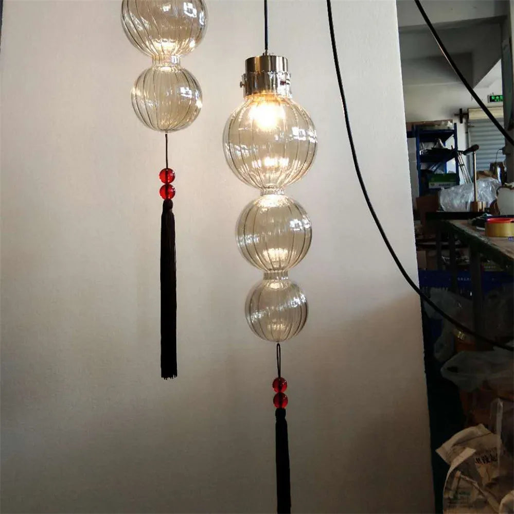 suspension Style chinois vitrail gourde gland lumières Loft salon cuisine Art déco intérieur luminaire - vue 12 sur 12