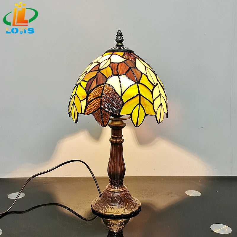 lampe de bureau tiffany en verre coloré avec support métal