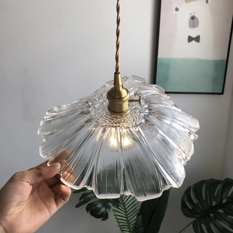 suspension fleur moderne led en verre et laiton nordique - vue 4 sur 8