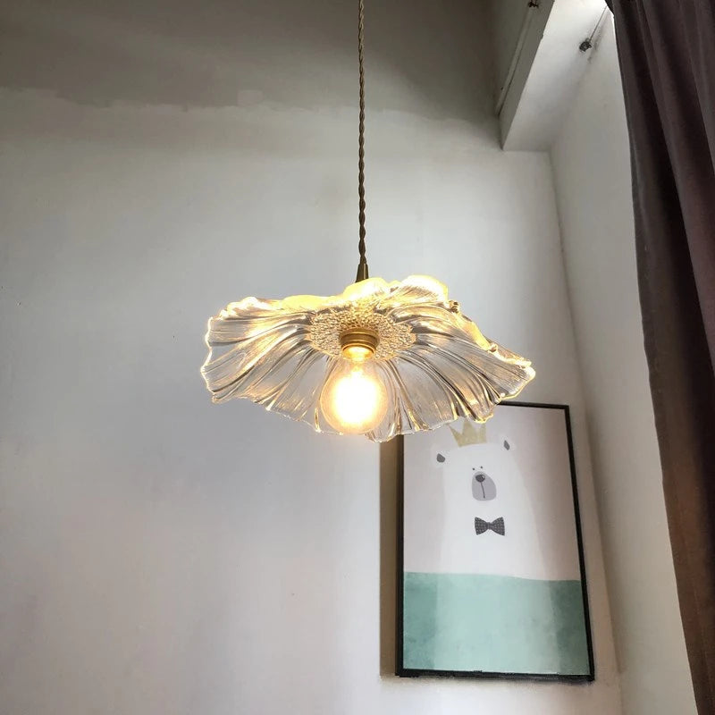 suspension fleur moderne led en verre et laiton nordique - vue 7 sur 8