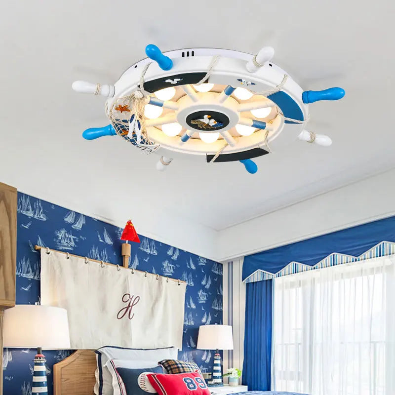 lustre méditerranéen en bois pour enfants avec led - vue 2 sur 10