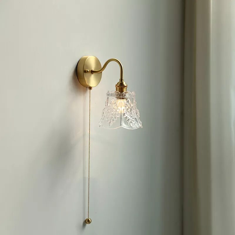 applique led moderne verre chaîne interrupteur nordique cuivre lumière - vue 7 sur 23