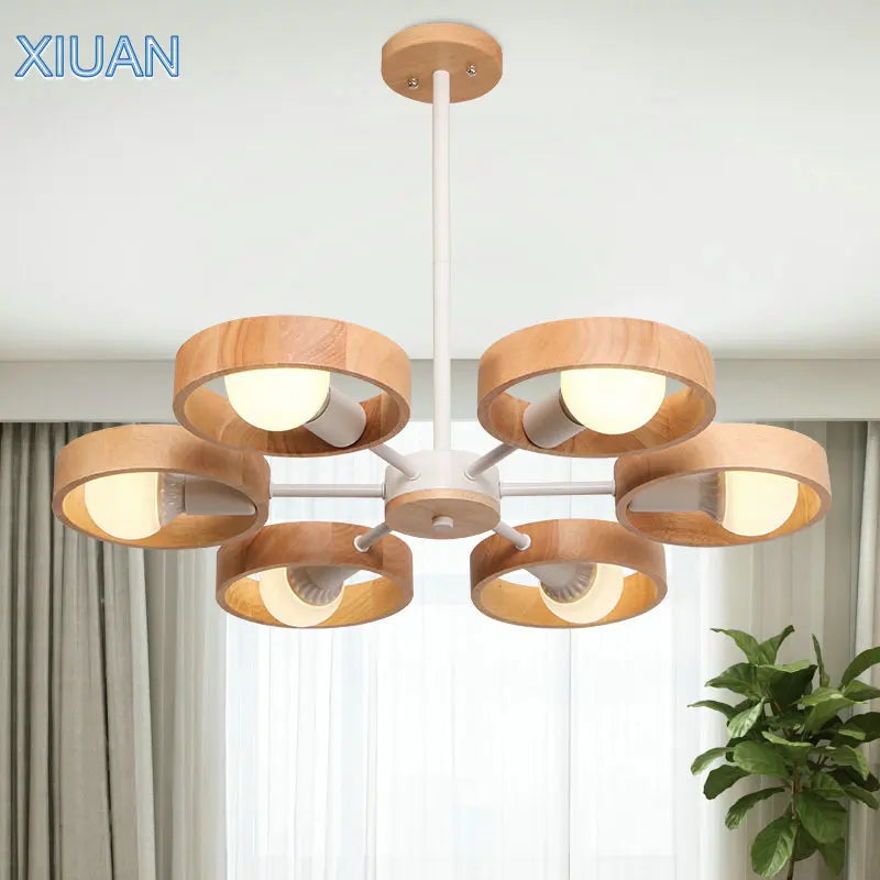 lustre scandinave minimaliste rotation 360 degrés luminaires suspendus bois créatifs