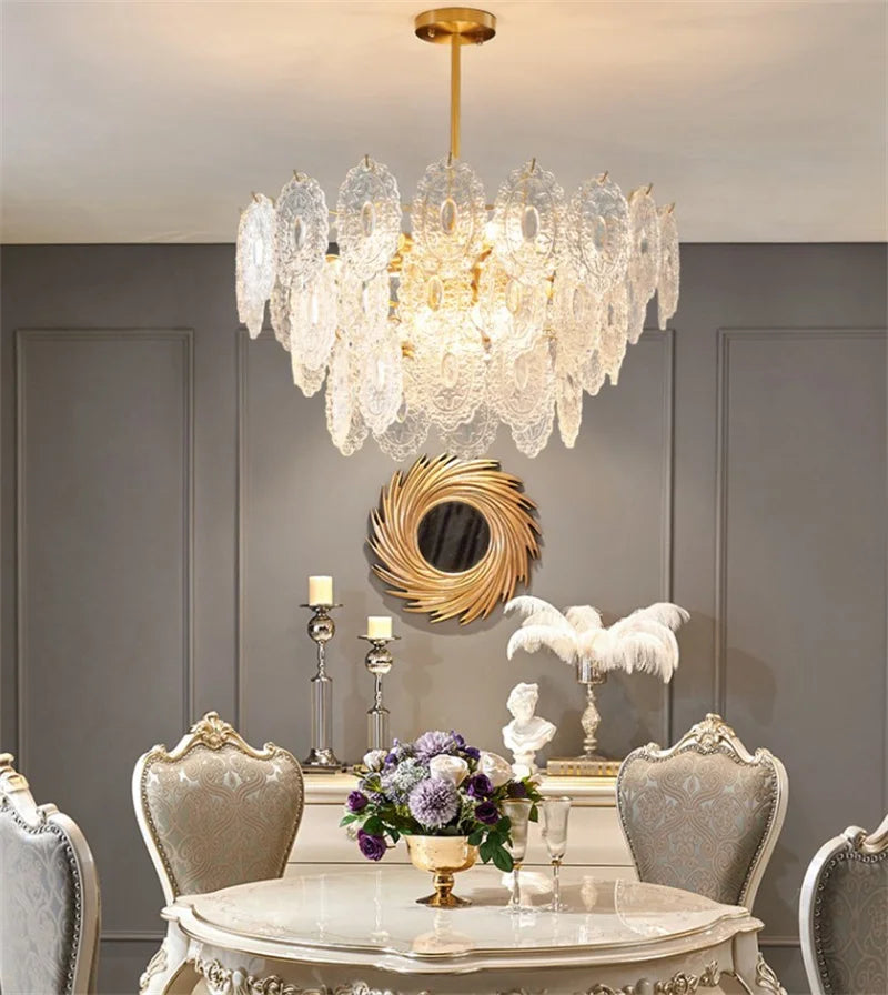 lustre rond en cristal doré design moderne à led - vue 5 sur 13