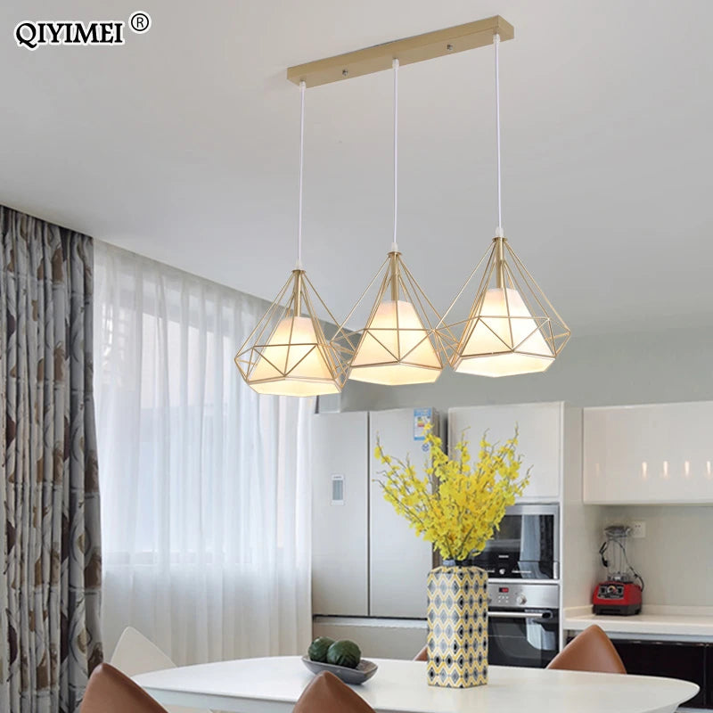 lampe suspendue style nordique triangle en métal 1/3 têtes abajur