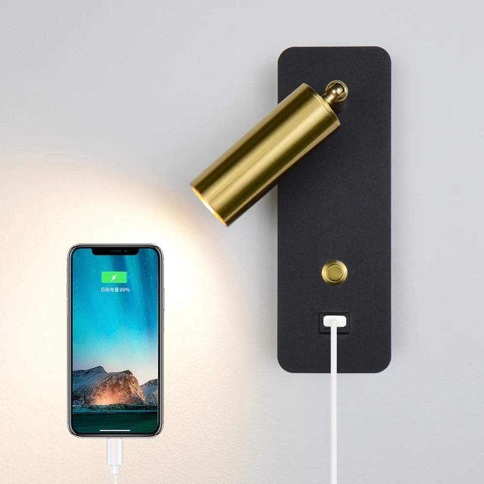 Applique murale LED lumières avec interrupteur et Interface USB mode 7W blanc noir applique luminaire couloir allée à côté de l'éclairage Art applique - vue 5 sur 9