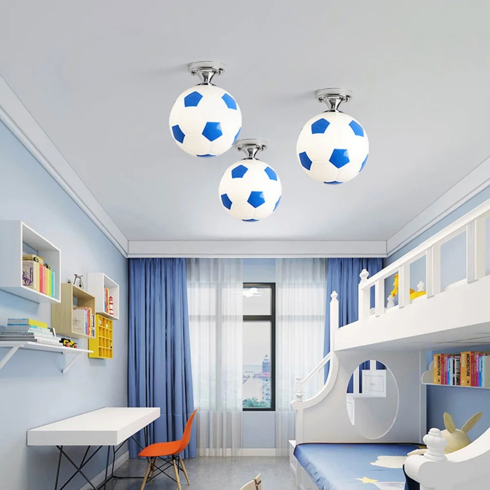 Ballon de Football LED plafonniers 220V E27 Football Bar Club plafonnier créatif enfants garçon chambre décoration luminaire - vue 4 sur 10