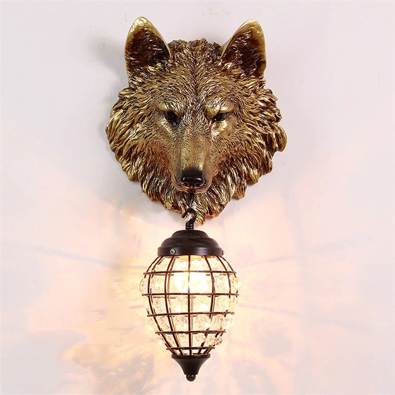 applique murale vintage en résine loup avec lumière led