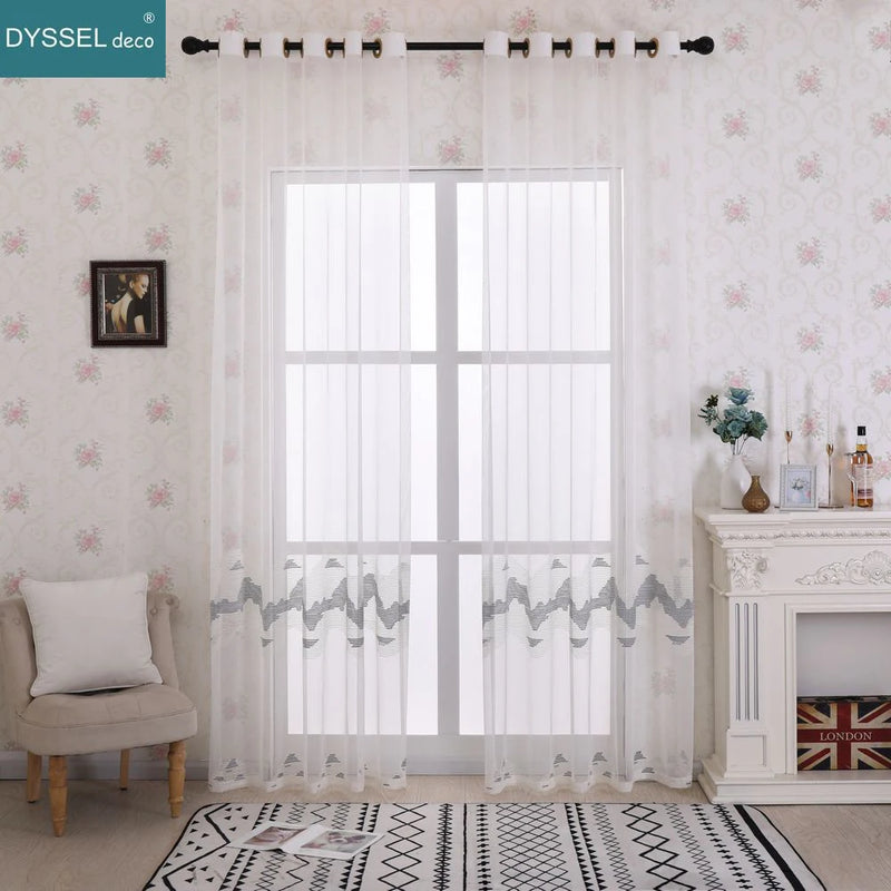 Voilage tulle brodé motifs géométriques style européen salon