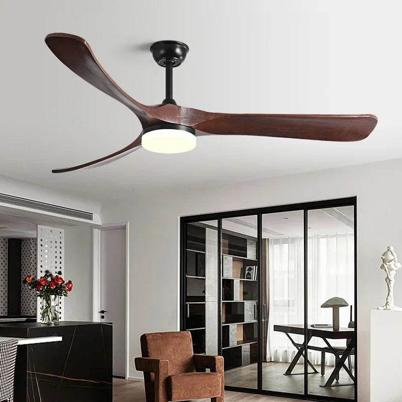 ventilateur suspendu en bois avec lumière design élégant pour toutes saisons - vue 3 sur 9