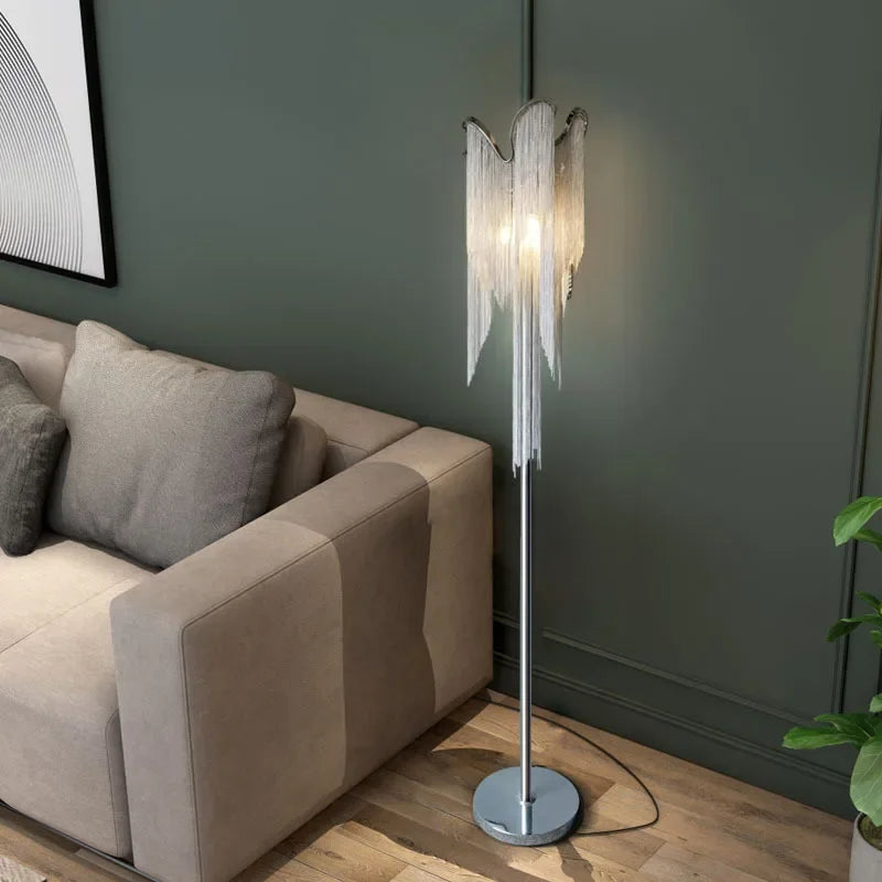 lampadaire postmoderne de luxe avec chaîne en aluminium style nordique italien