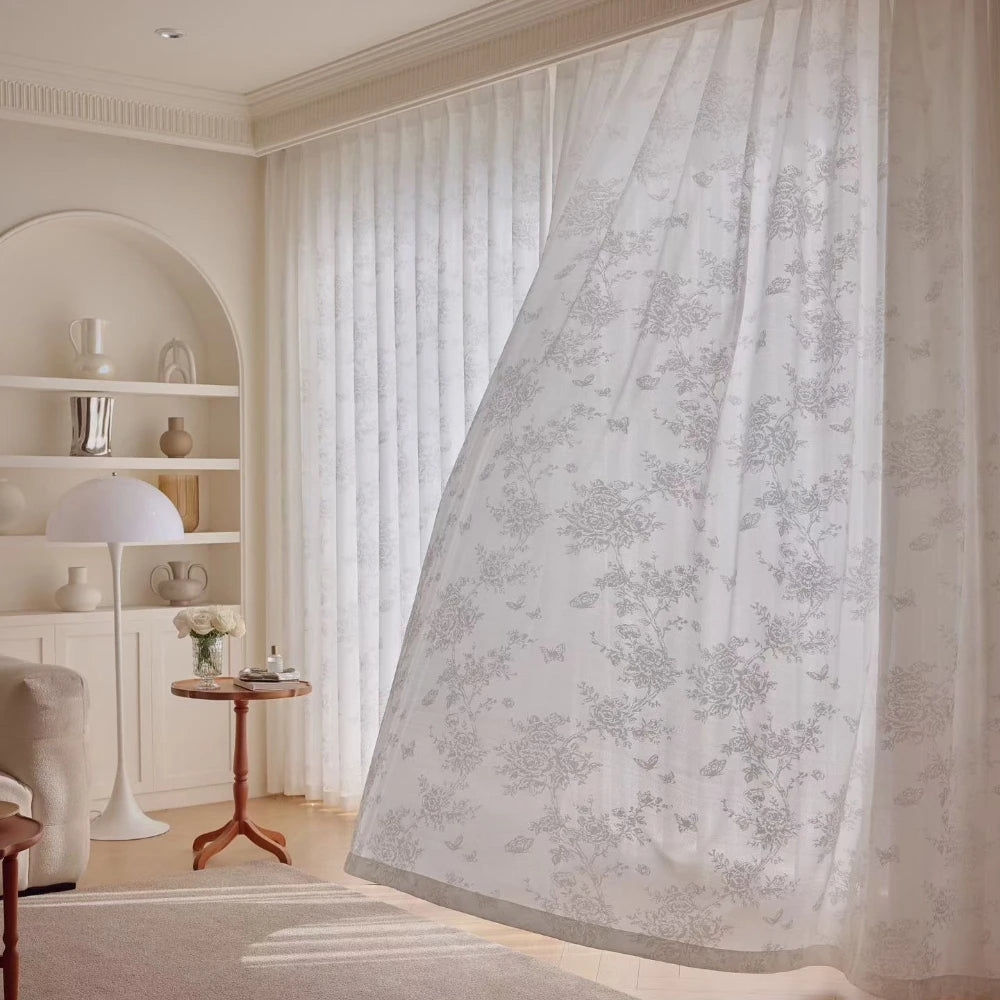 Voilage tulle motif papillons pour chambre fille salon - vue 4 sur 8