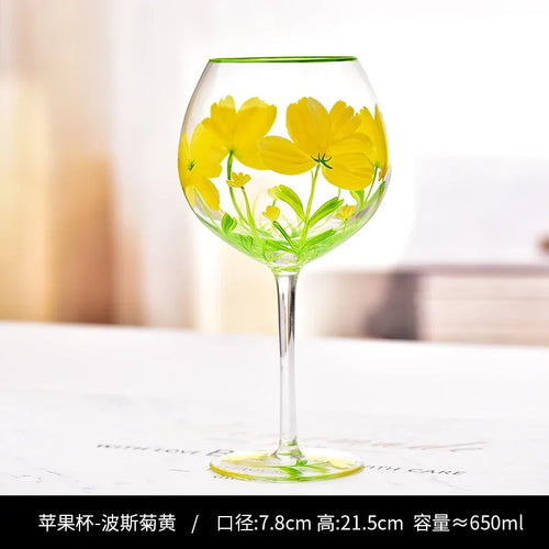 verre à vin haut motifs floraux lot trois